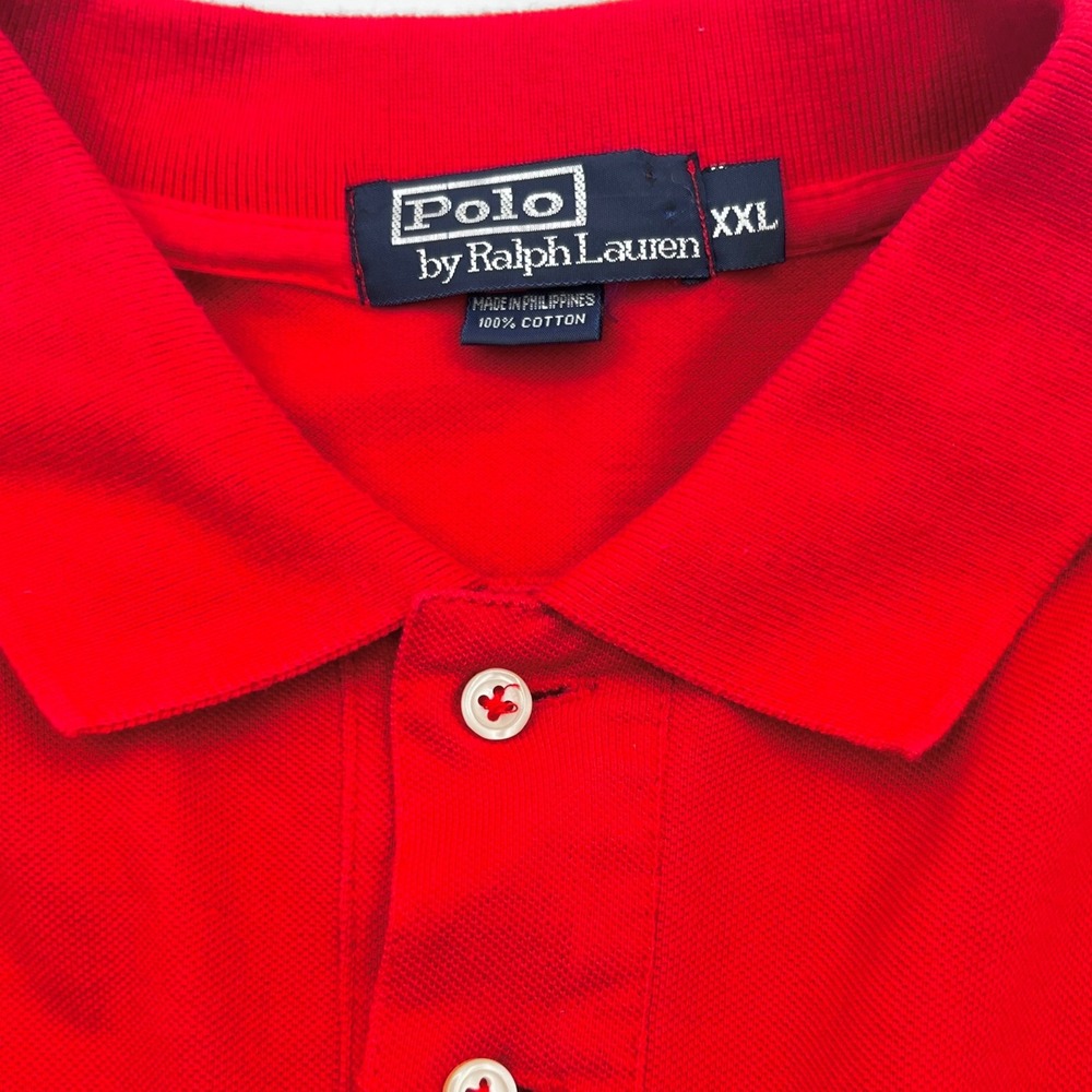 Vintage‎ Polo Ralph Lauren XXL Mens Polo Shirt Red Blue Pony Logo 0451 - Picture 2 of 5